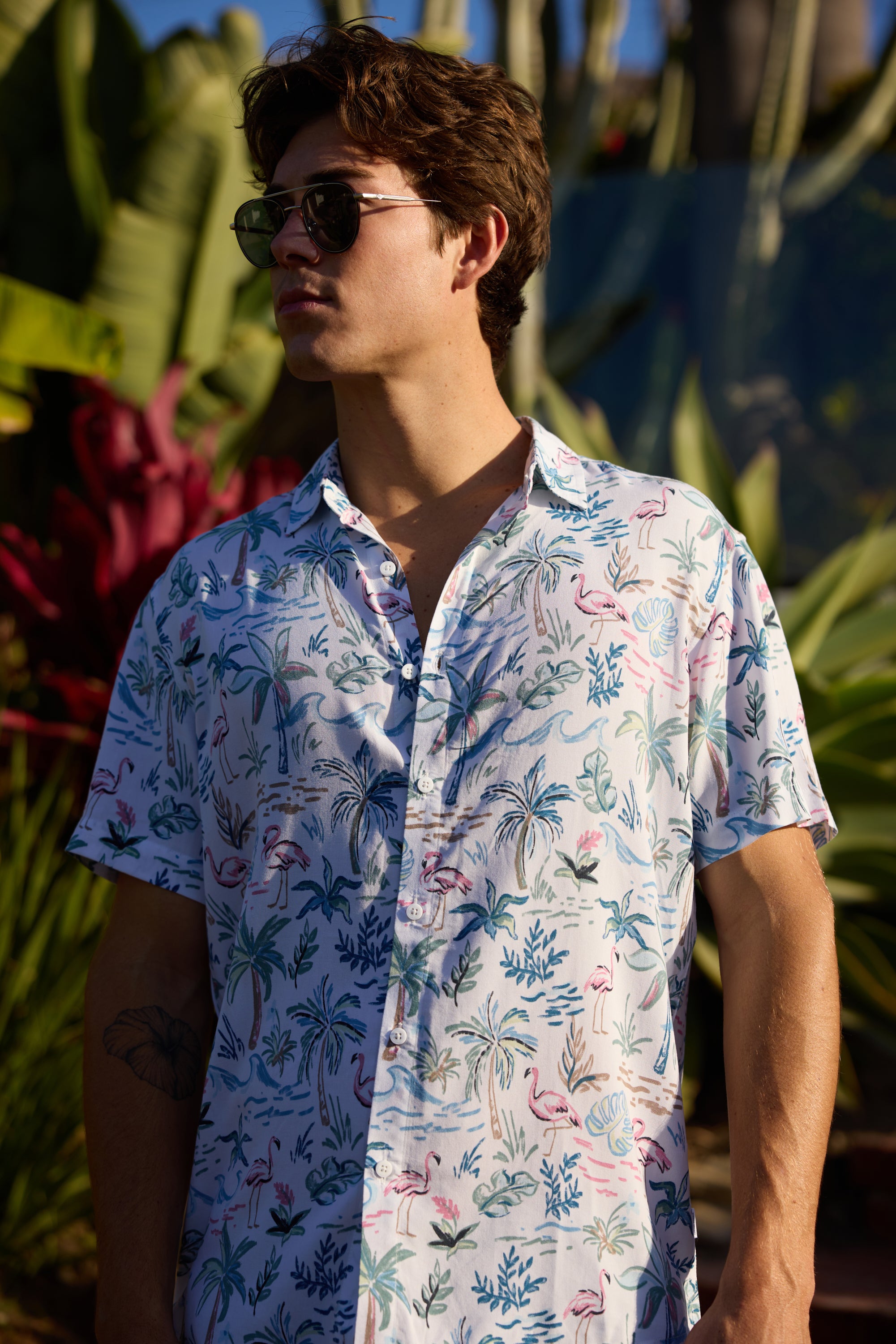 MENS RAYON BUTTONDOWN - TAN