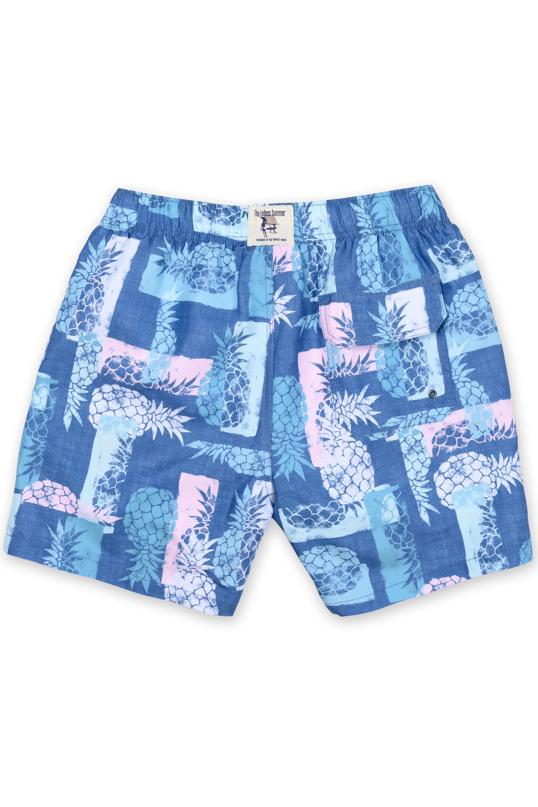 MENS SWIM SHORTS W/ STAMP PINEAPPLE PRINT - BLUE