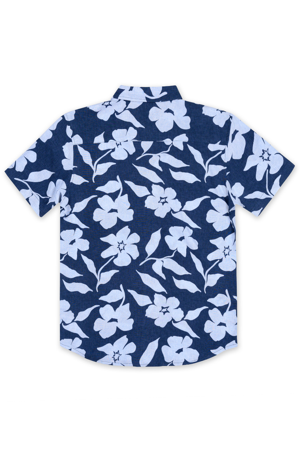 BOYS SHORT SLEEVE RAYON BUTTON DOWN W/ FLOWER PRINT - NAVY