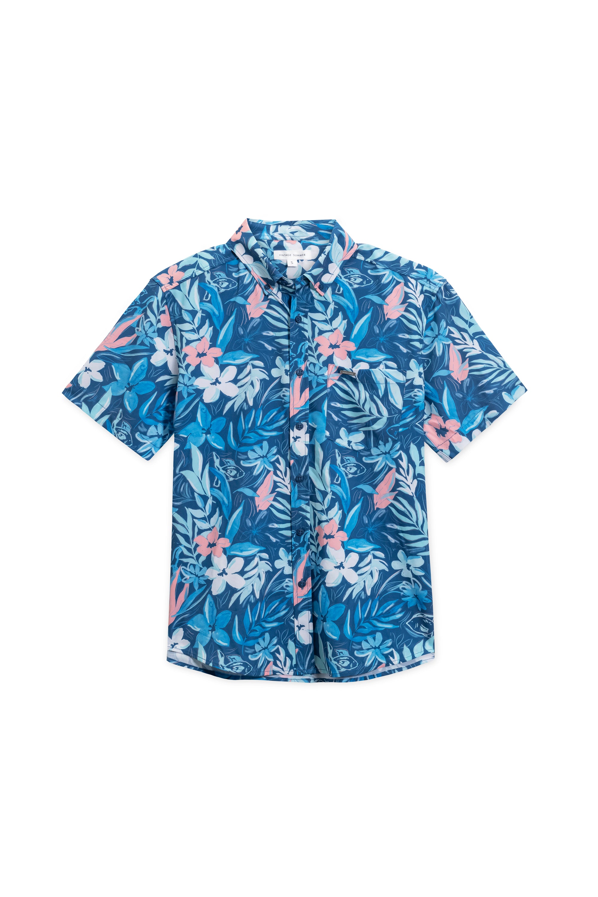 MENS VINTAGE STRETCH BUTTONDOWN - FISH FLORAL PRINT