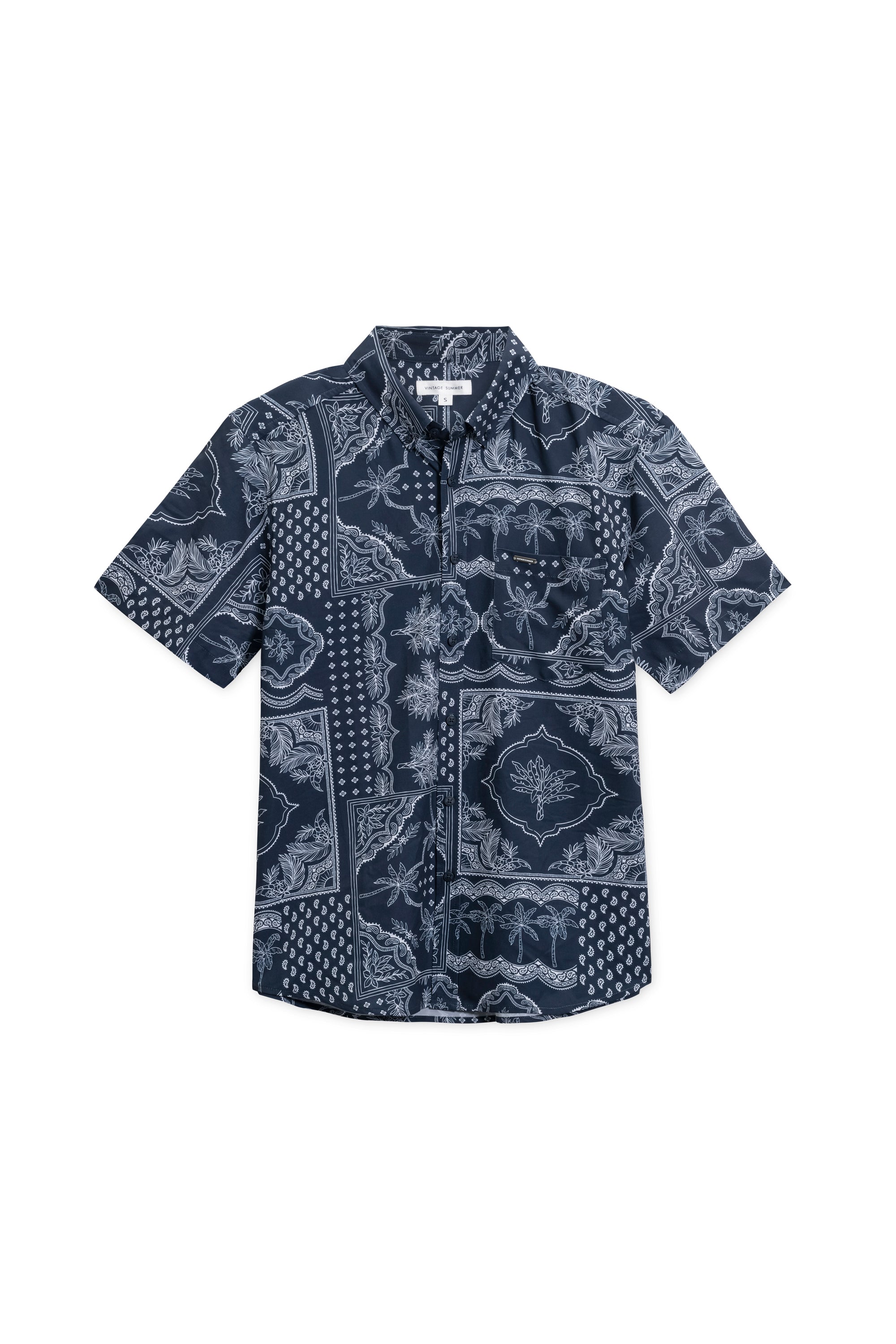 MENS VINTAGE STRETCH BUTTONDOWN - PALM BANDANA PRINT