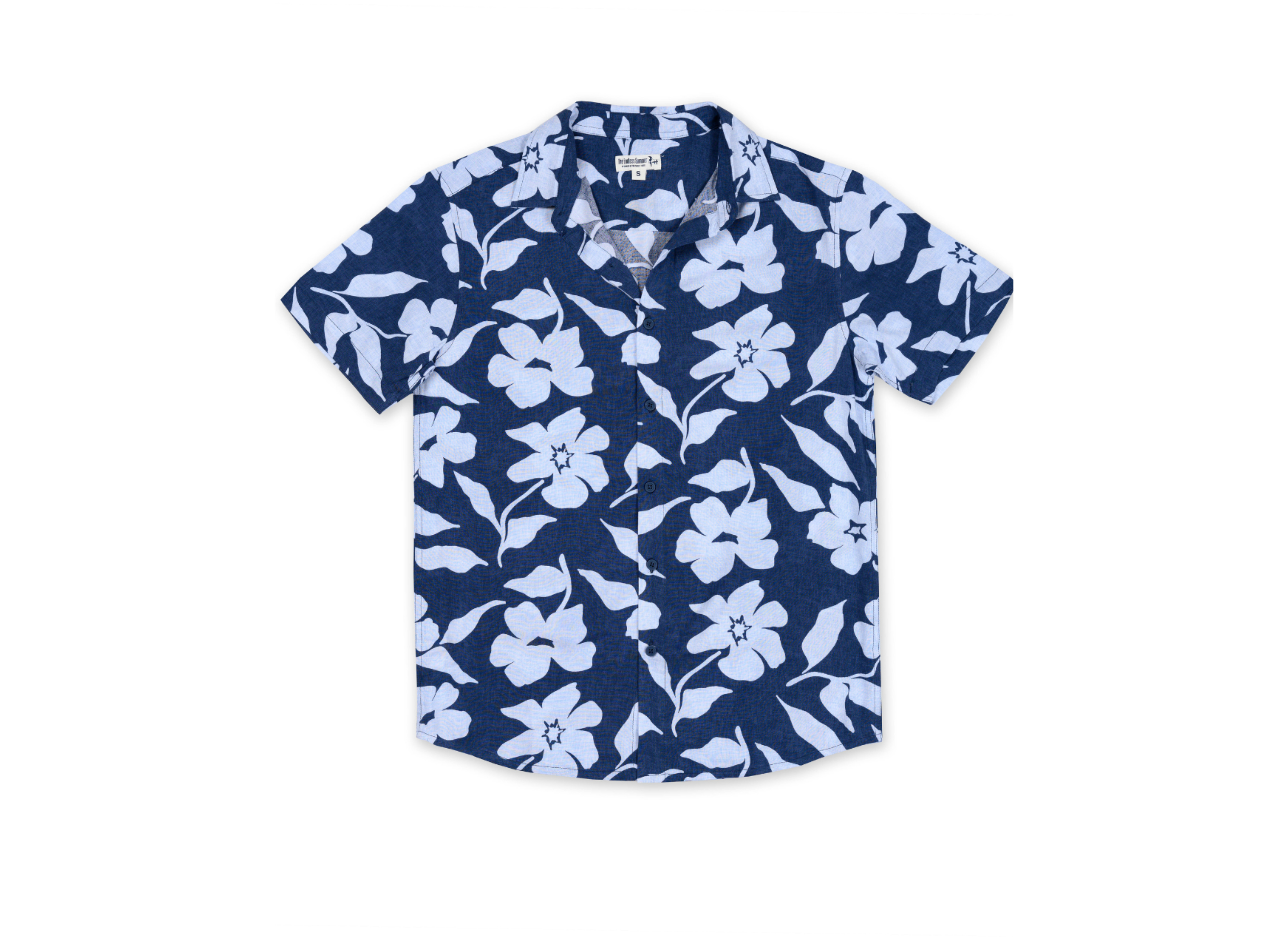 BOYS SHORT SLEEVE RAYON BUTTON DOWN W/ FLOWER PRINT - NAVY