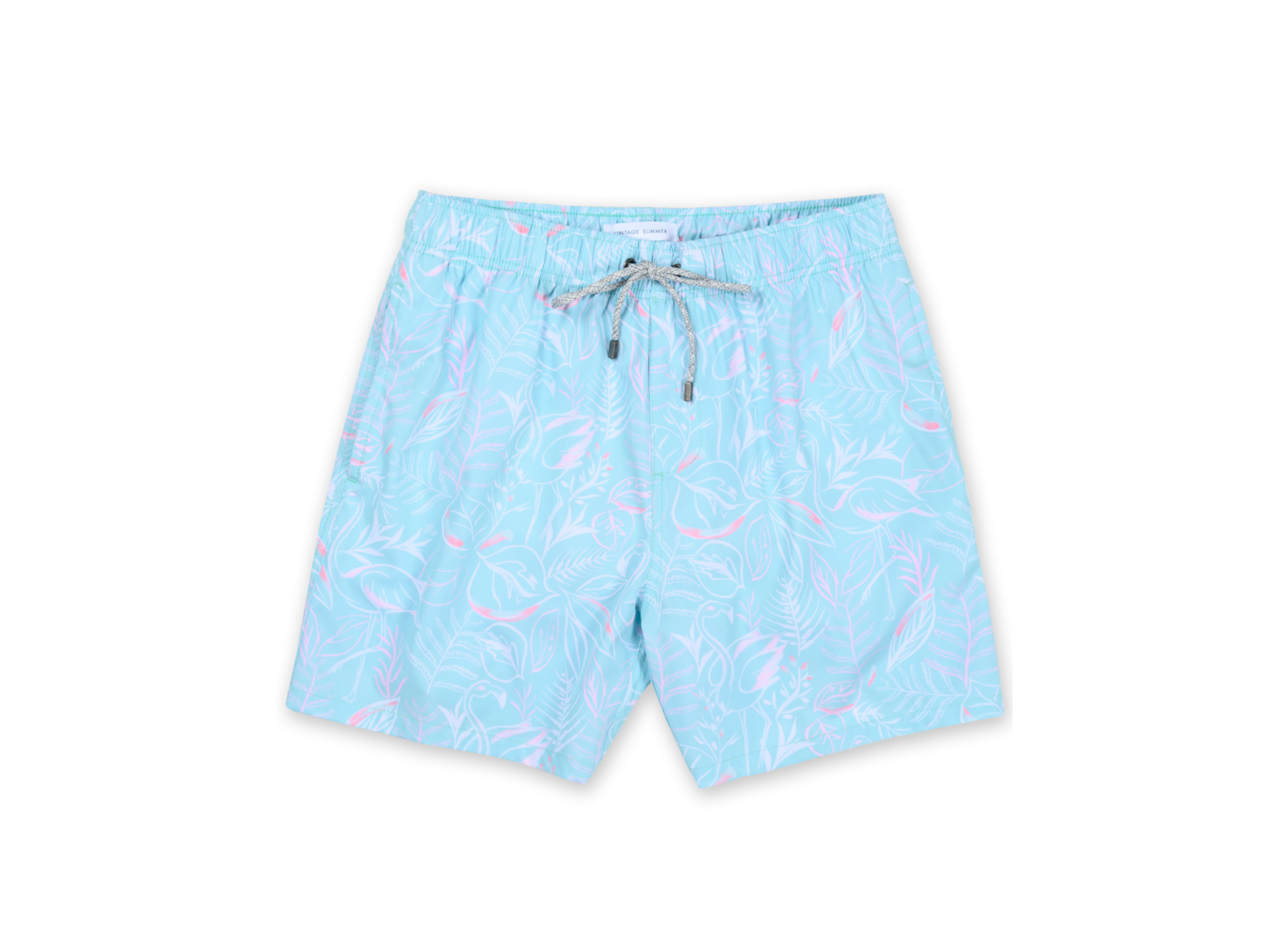 MENS SWIM SHORTS W/ TROPICAL FLAMINGO PRINT - MINT