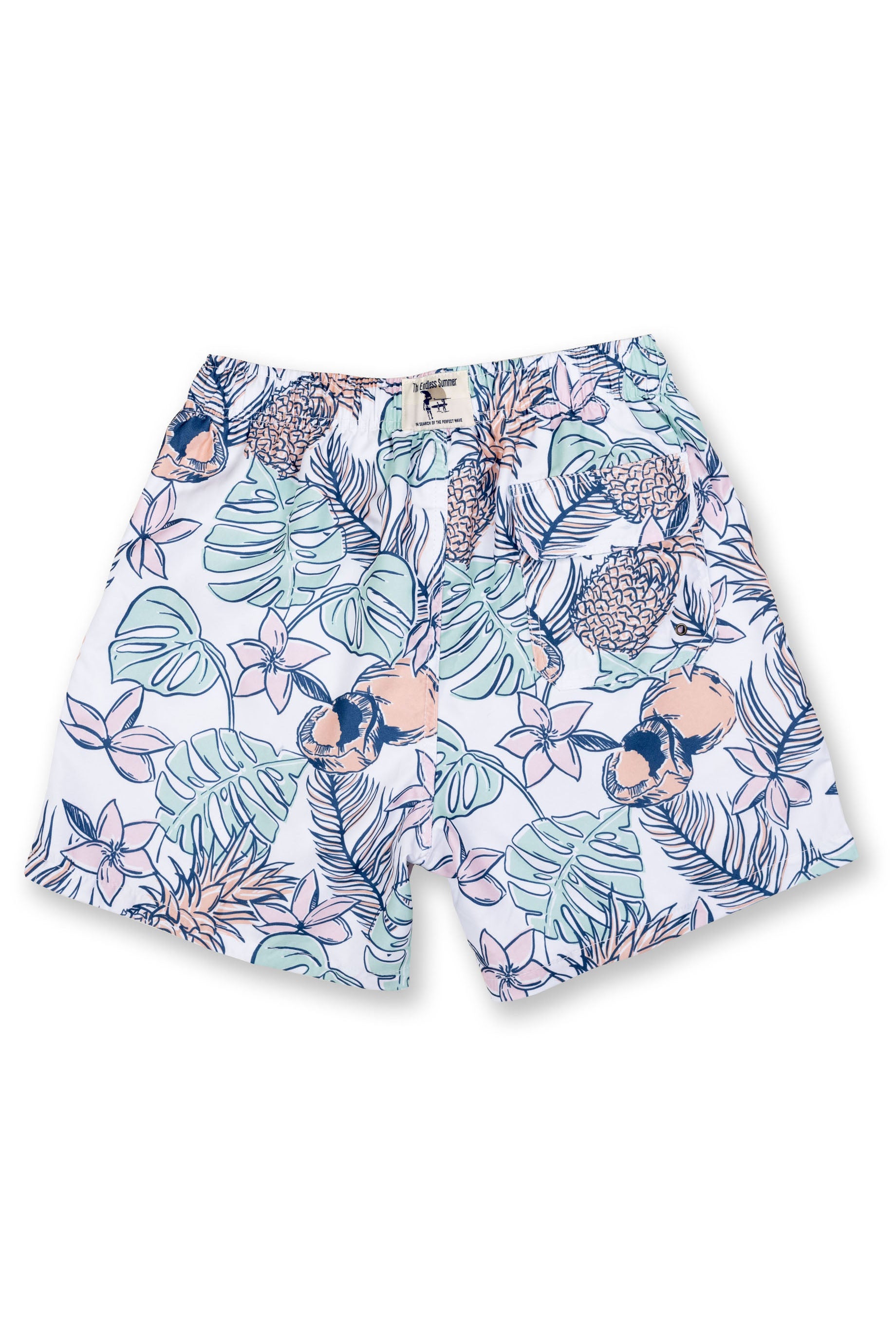 BOYS SWIM SHORTS W/ TROPICAL PINEAPPLE PRINT - WHITE