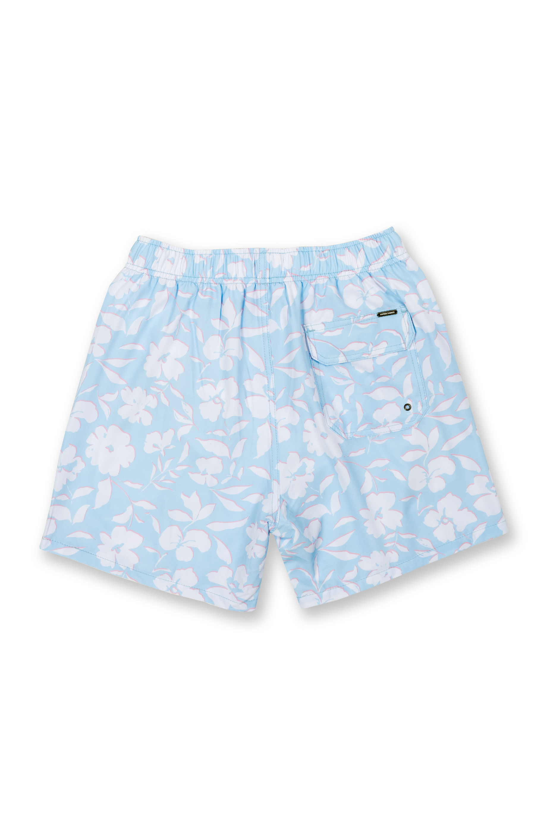 BOYS SWIM SHORTS W/ FLORAL PRINT - LIGHT BLUE