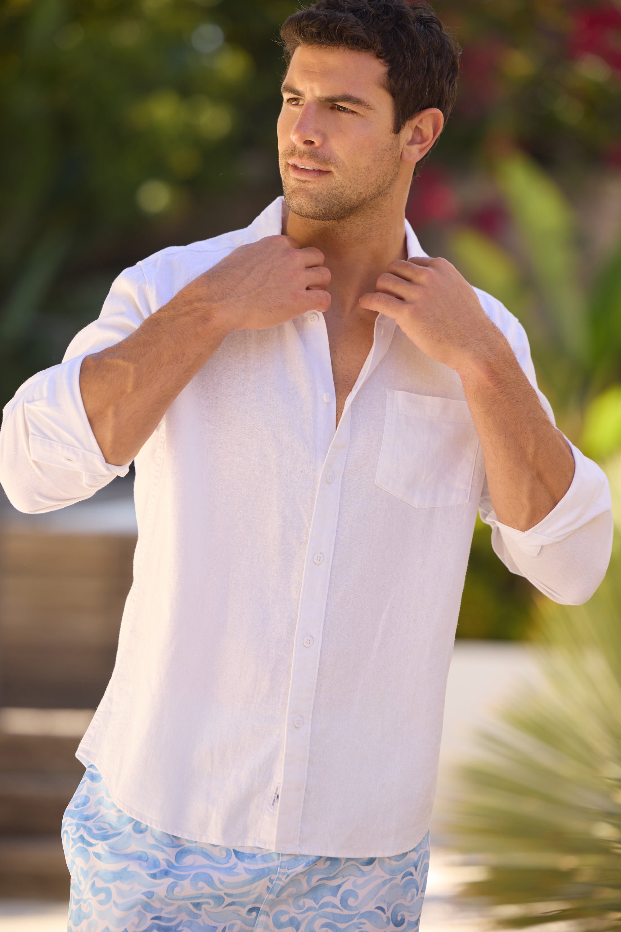 Mens Long Sleeve Linen Buttondown