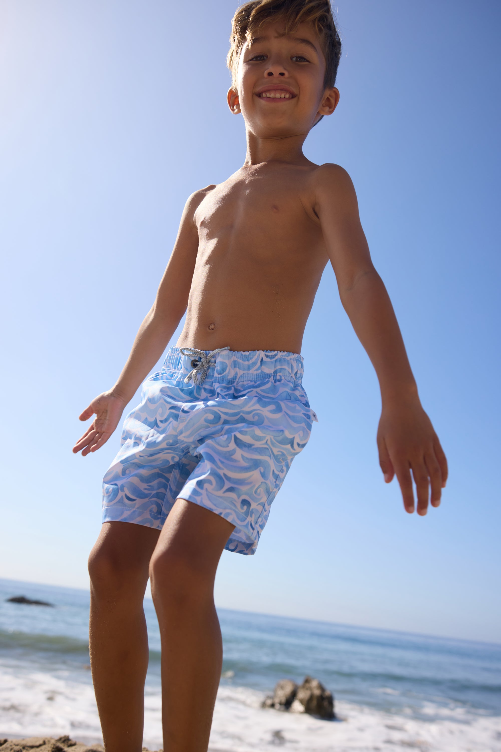 Boys Vintage Stretch Swim Short - Watercolor Turtle Print