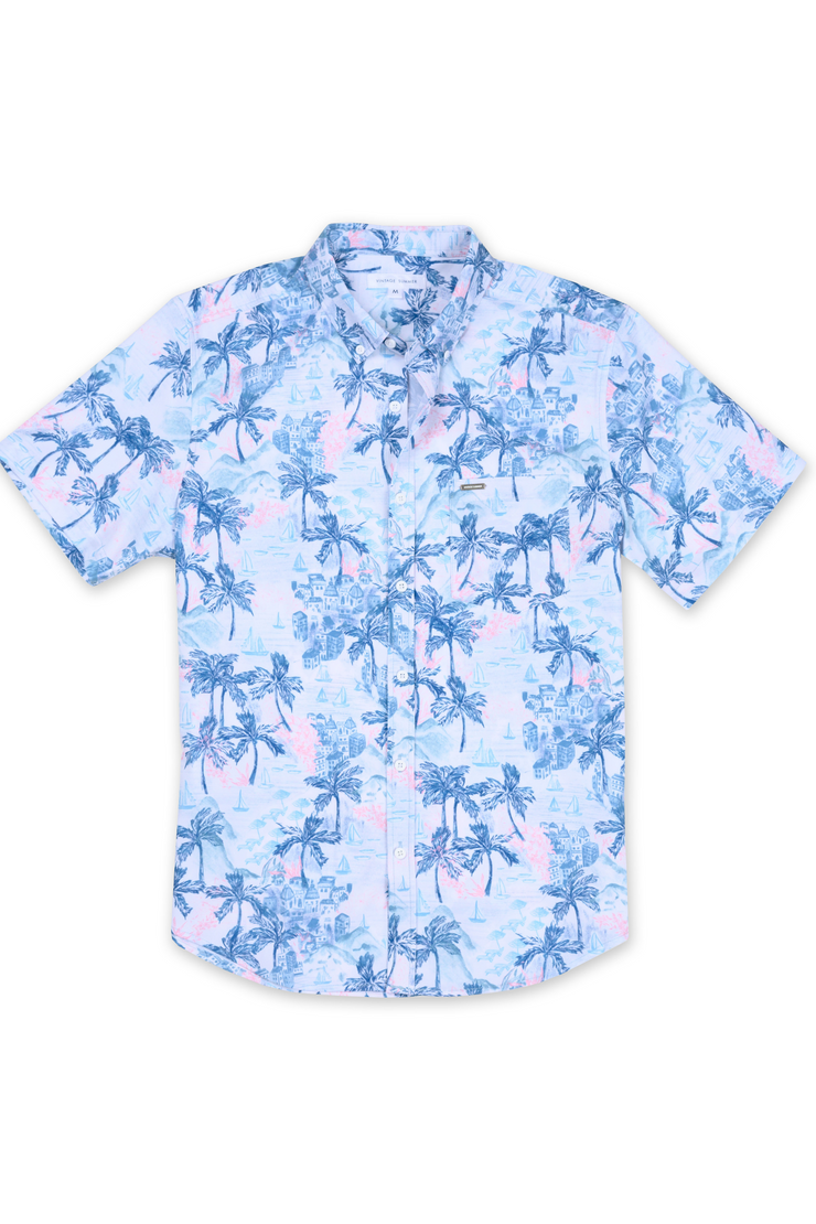 MENS BUTTON DOWN W/ SCENIC PRINT - TEAL