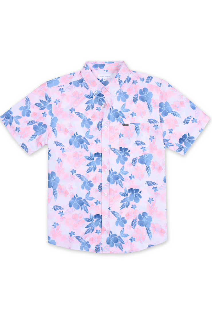 MENS BUTTON DOWN W/ WATERCOLOR FLOWER - PINK