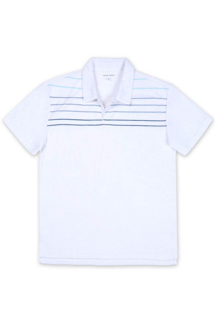 MENS PRINTED TERRY PULLOVER SHORT SLEEVE POLO - WHITE