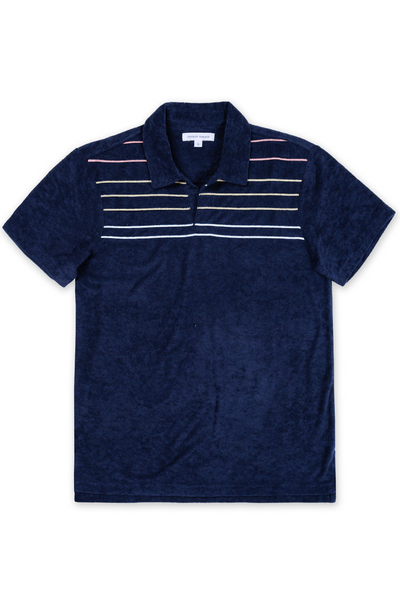 MENS SOLID TERRY PULLOVER SHORT SLEEVE POLO - NAVY