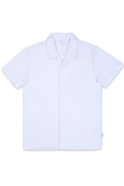 MENS SOLID TOWEL TERRY BUTTON DOWN - WHITE