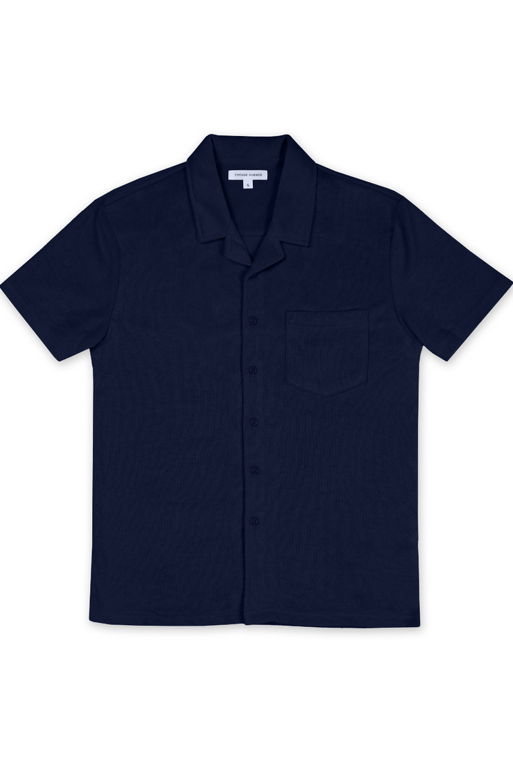 MENS SOLID TOWEL TERRY BUTTON DOWN - NAVY