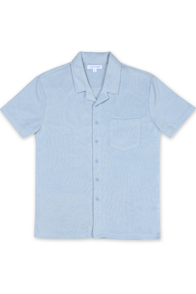 MENS SOLID TOWEL TERRY BUTTON DOWN - LIGHT BLUE