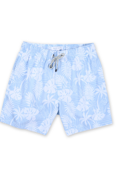 MENS SWIM SHORTS W STRIPE PALM PRINT LIGHT BLUE