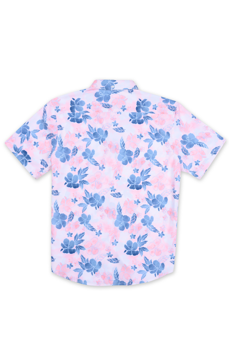 BOYS SHORT SLEEVE RAYON BUTTON DOWN W/ WATERCOLOR FLORAL PRINT - PINK