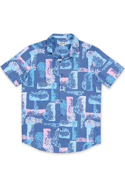 MENS BUTTON DOWN W/ STAMP PINEAPPLE PRINT - BLUE
