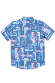 MENS BUTTON DOWN W/ STAMP PINEAPPLE PRINT - BLUE