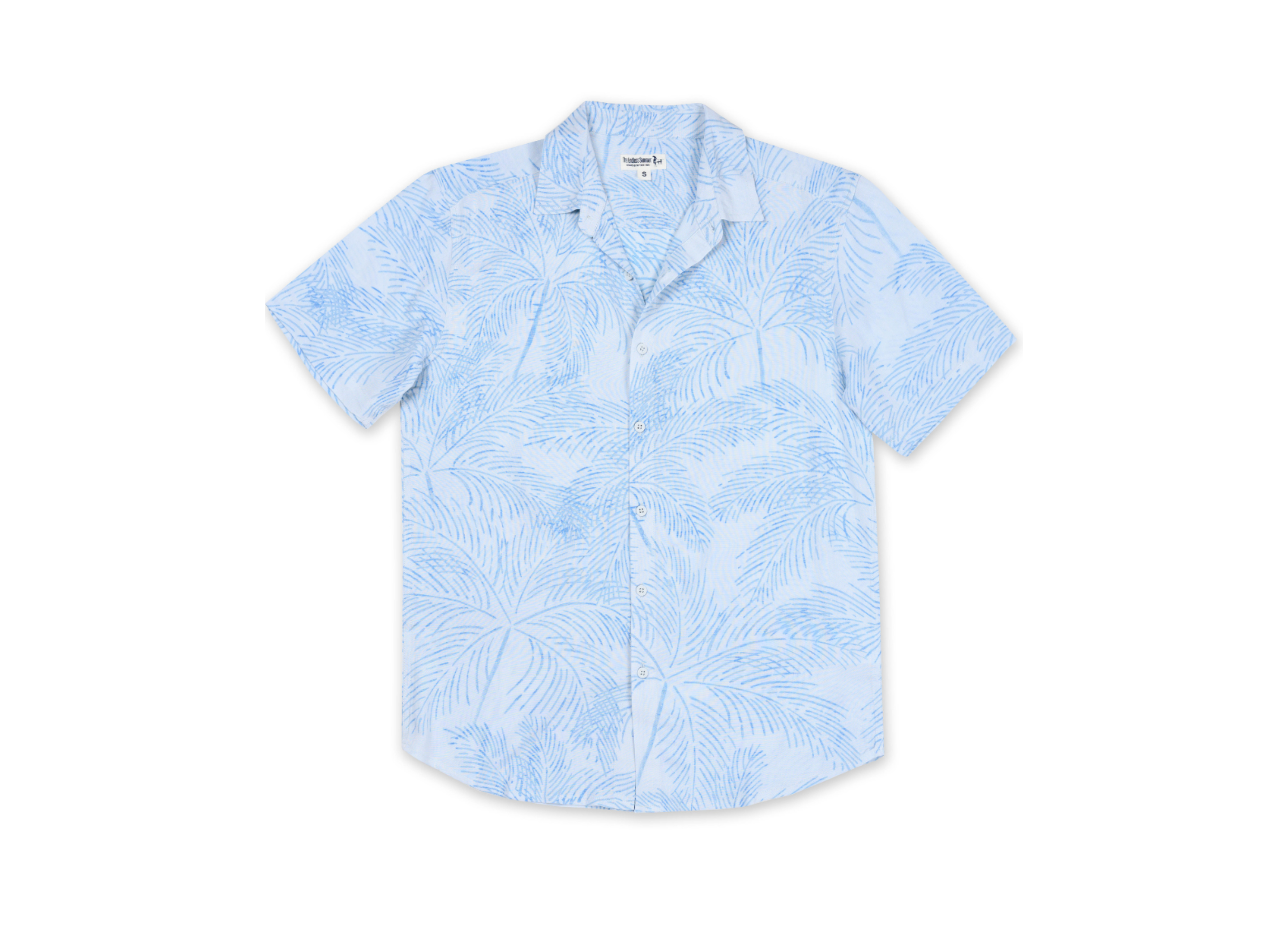 BOYS SHORT SLEEVE RAYON BUTTON DOWN W/ PALM TREE PRINT - LIGHT BLUE