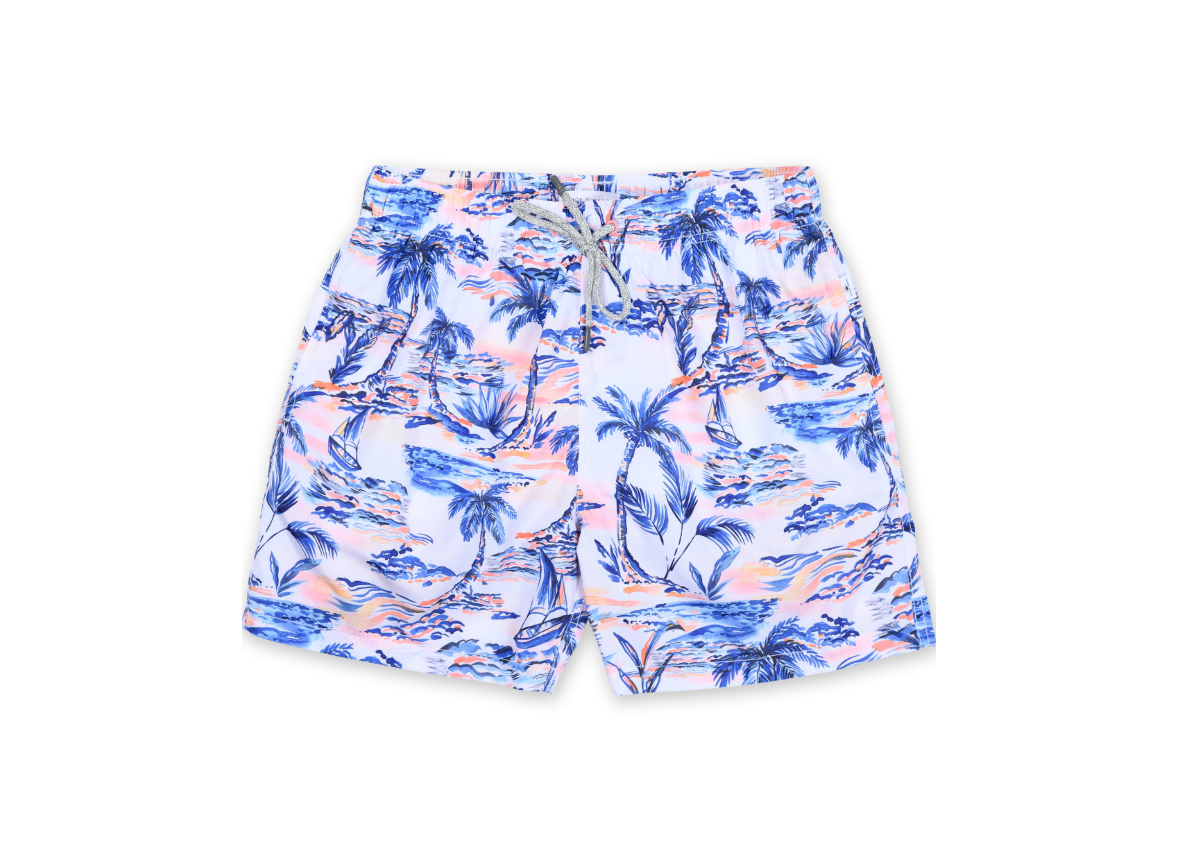 MENS SWIM SHORTS W/ SCENIC PRINT - PINK