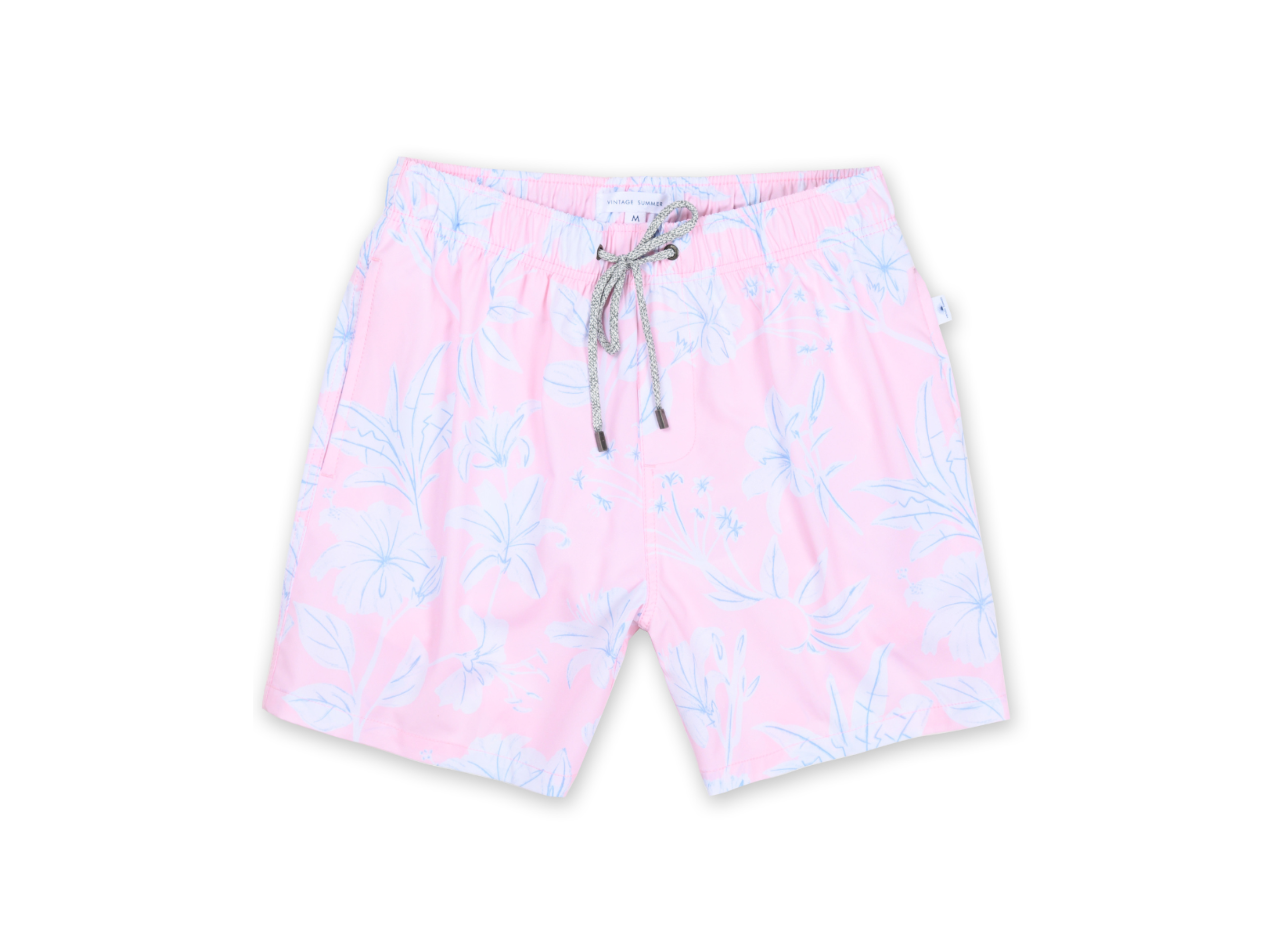 MENS SWIM SHORTS W/ FLORAL PRINT - PINK