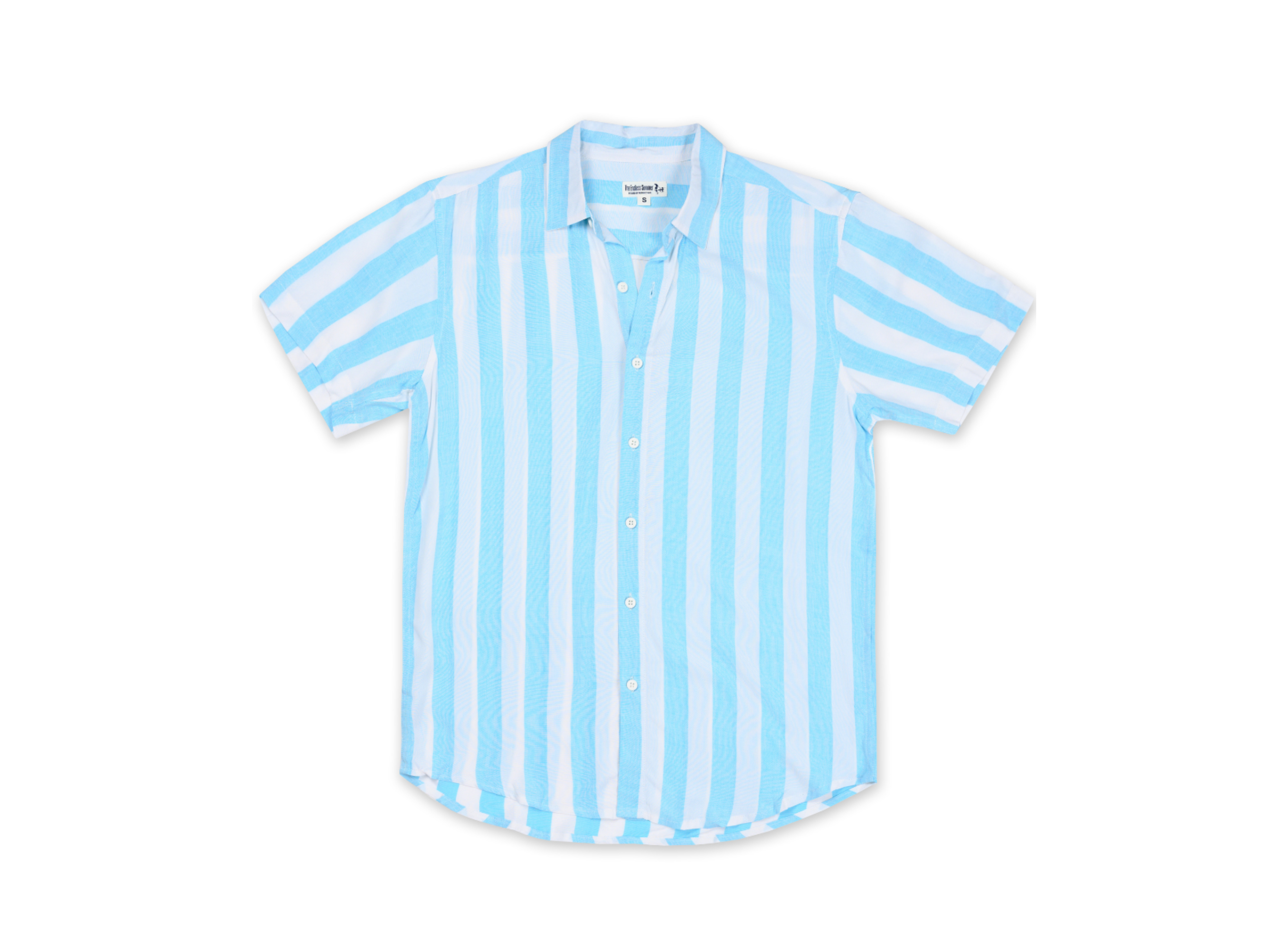 MENS SHORT SLEEVE RAYON BUTTON DOWN W/ CABANA STRIPE - AQUA
