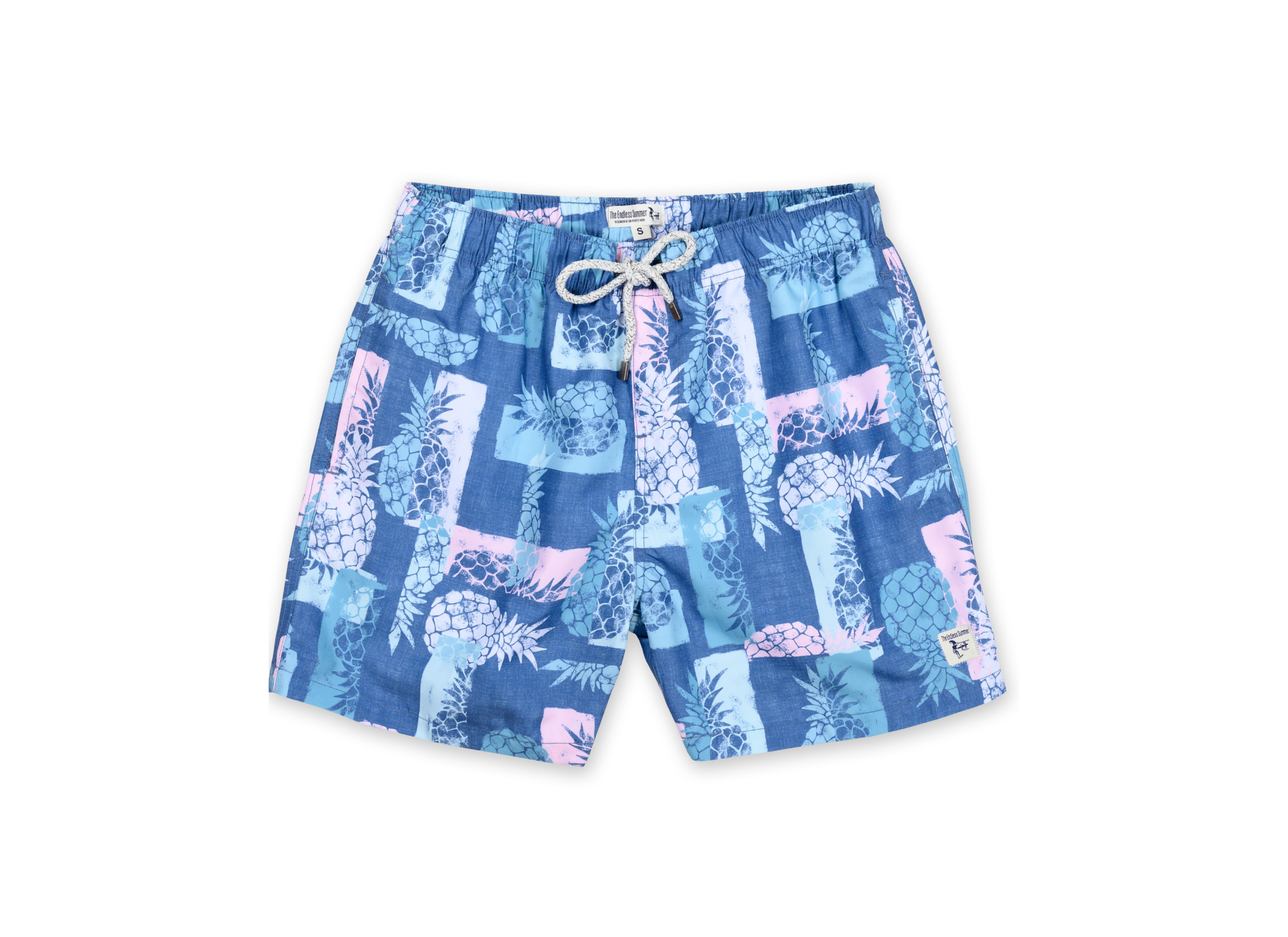 MENS SWIM SHORTS W/ STAMP PINEAPPLE PRINT - BLUE