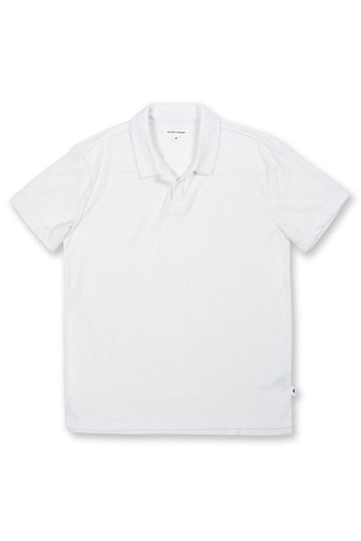 MENS SOLID TERRY CLOTH PULLOVER SHORT SLEEVE POLO - WHITE