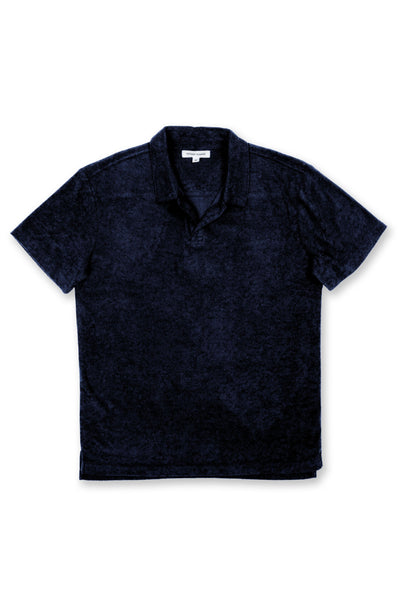MENS SOLID TERRY CLOTH PULLOVER SHORT SLEEVE POLO - NAVY