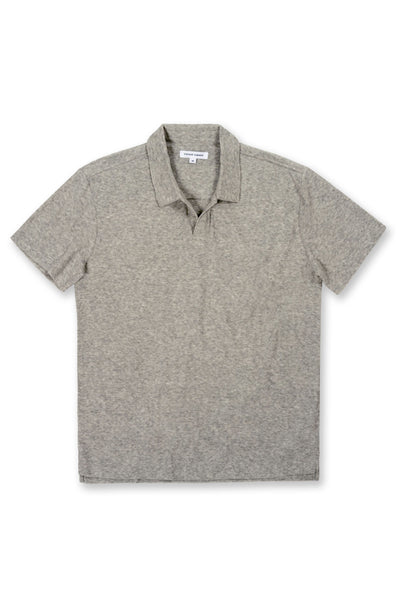 MENS SOLID TERRY CLOTH PULLOVER SHORT SLEEVE POLO - HEATHER GREY